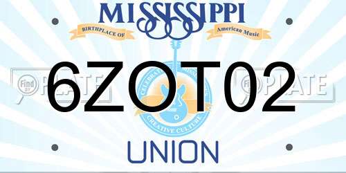 6ZOT02 Mississippi License Plate