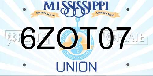 6ZOT07 Mississippi License Plate