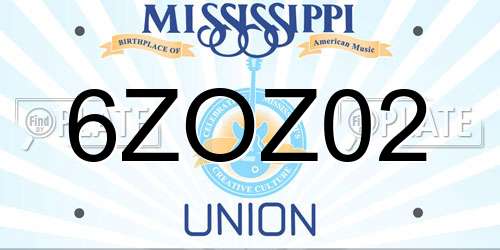 6ZOZ02 Mississippi License Plate