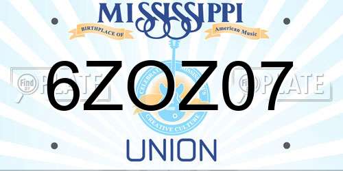 6ZOZ07 Mississippi License Plate