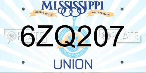 6ZQ207 Mississippi License Plate