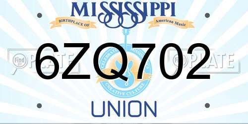 6ZQ702 Mississippi License Plate