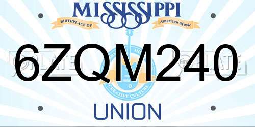 6ZQM240 Mississippi License Plate
