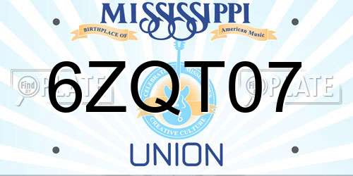6ZQT07 Mississippi License Plate