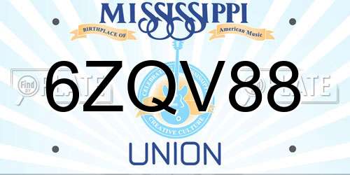6ZQV88 Mississippi License Plate