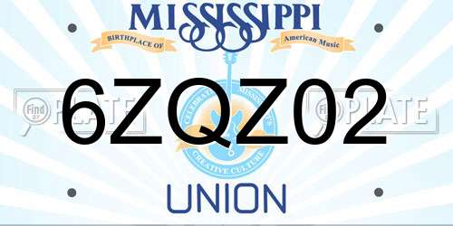 6ZQZ02 Mississippi License Plate