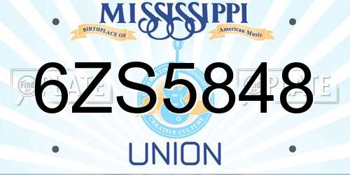 6ZS5848 Mississippi License Plate