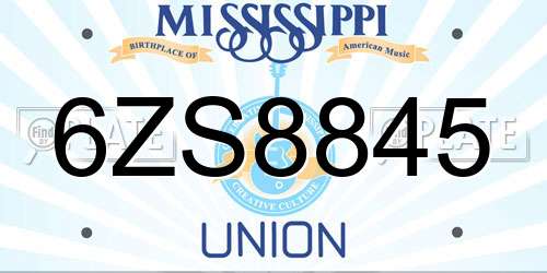6ZS8845 Mississippi License Plate