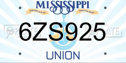 6ZS925 Mississippi License Plate