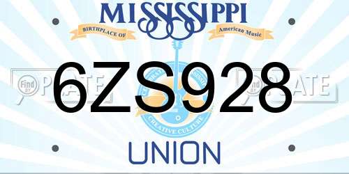 6ZS928 Mississippi License Plate