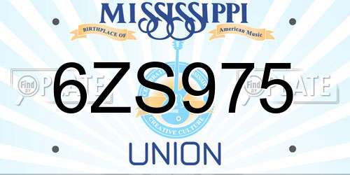 6ZS975 Mississippi License Plate