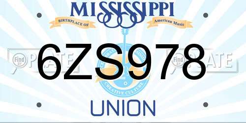 6ZS978 Mississippi License Plate