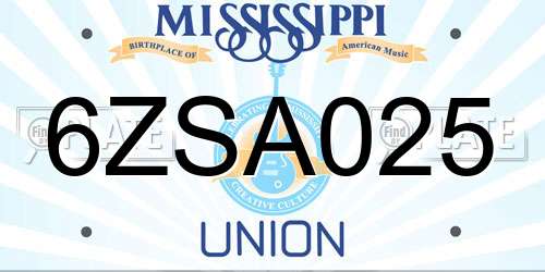 6ZSA025 Mississippi License Plate