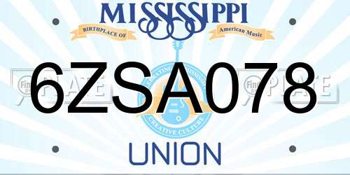 6ZSA078 Mississippi License Plate