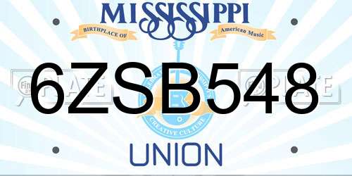 6ZSB548 Mississippi License Plate