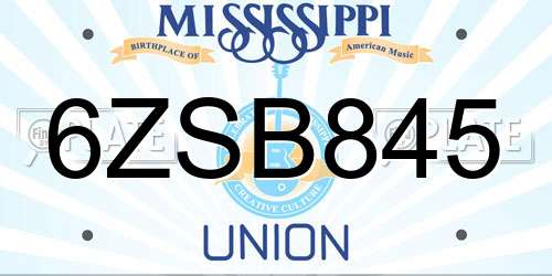 6ZSB845 Mississippi License Plate