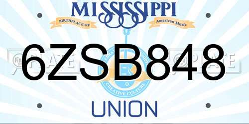 6ZSB848 Mississippi License Plate