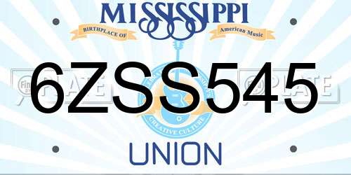 6ZSS545 Mississippi License Plate