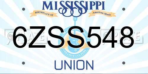 6ZSS548 Mississippi License Plate