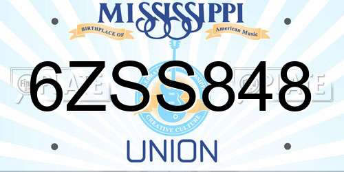 6ZSS848 Mississippi License Plate