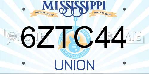 6ZTC44 Mississippi License Plate