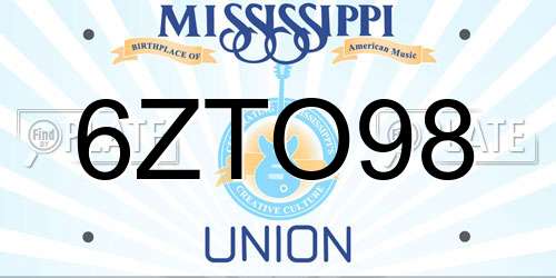 6ZTO98 Mississippi License Plate