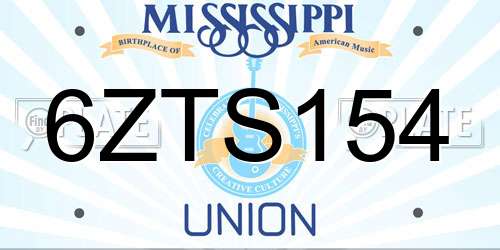 6ZTS154 Mississippi License Plate