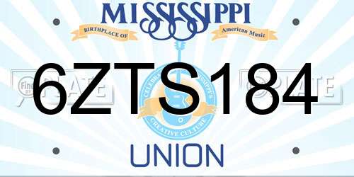 6ZTS184 Mississippi License Plate
