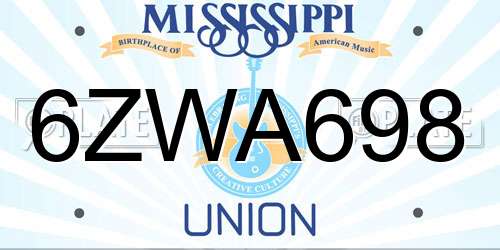6ZWA698 Mississippi License Plate