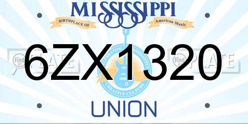 6ZX1320 Mississippi License Plate