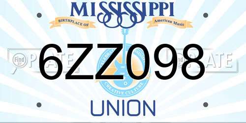 6ZZ098 Mississippi License Plate