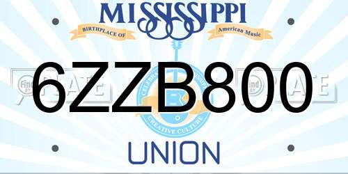 6ZZB800 Mississippi License Plate
