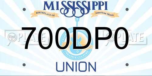 700DP0 Mississippi License Plate