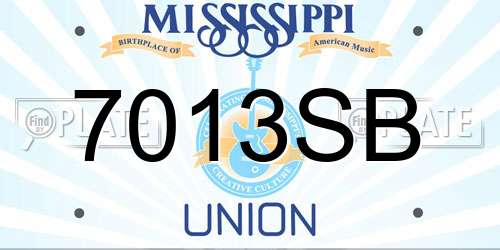 7013SB Mississippi License Plate