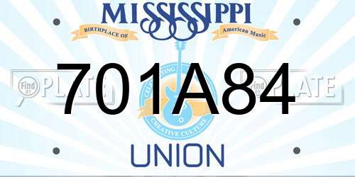 701A84 Mississippi License Plate