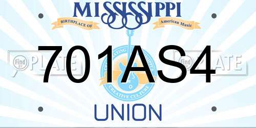 701AS4 Mississippi License Plate