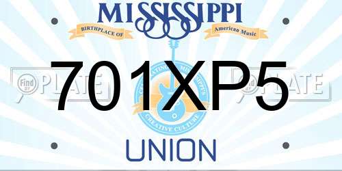 701XP5 Mississippi License Plate