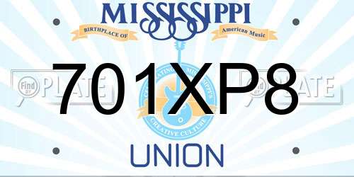 701XP8 Mississippi License Plate