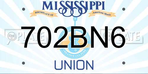 702BN6 Mississippi License Plate