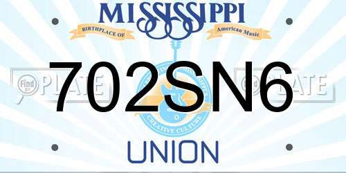 702SN6 Mississippi License Plate