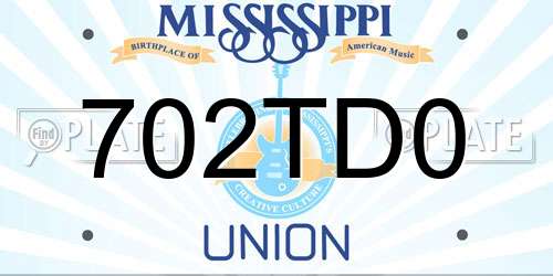 702TD0 Mississippi License Plate