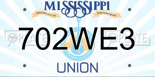 702WE3 Mississippi License Plate