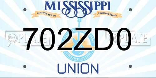 702ZD0 Mississippi License Plate
