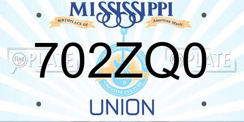 702ZQ0 Mississippi License Plate