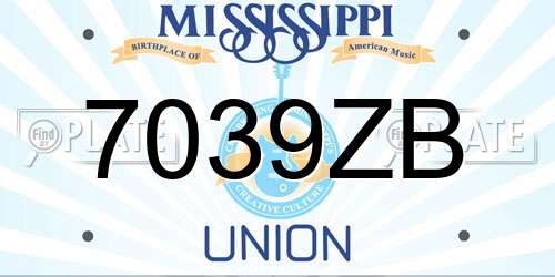 7039ZB Mississippi License Plate