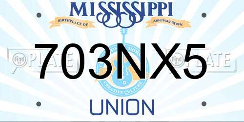 703NX5 Mississippi License Plate