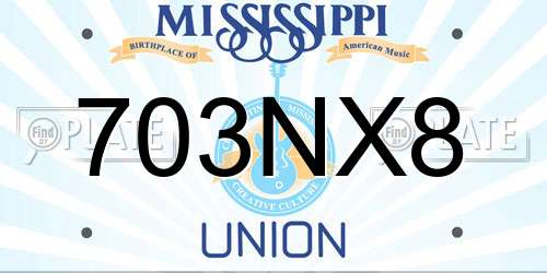 703NX8 Mississippi License Plate