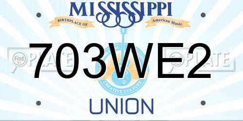 703WE2 Mississippi License Plate