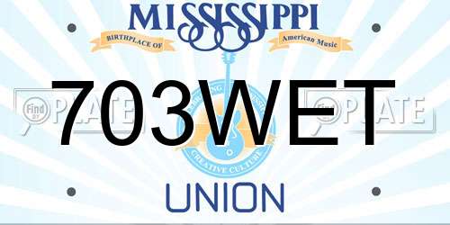 703WET Mississippi License Plate