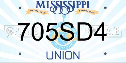 705SD4 Mississippi License Plate